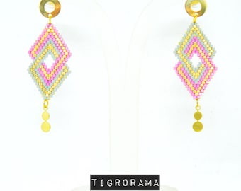 Pendientes  estilo etnico miyuk gris y rosa