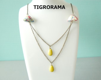 Collar de cuentas de origami de diamantes de papel japonés y gotas esmaltadas