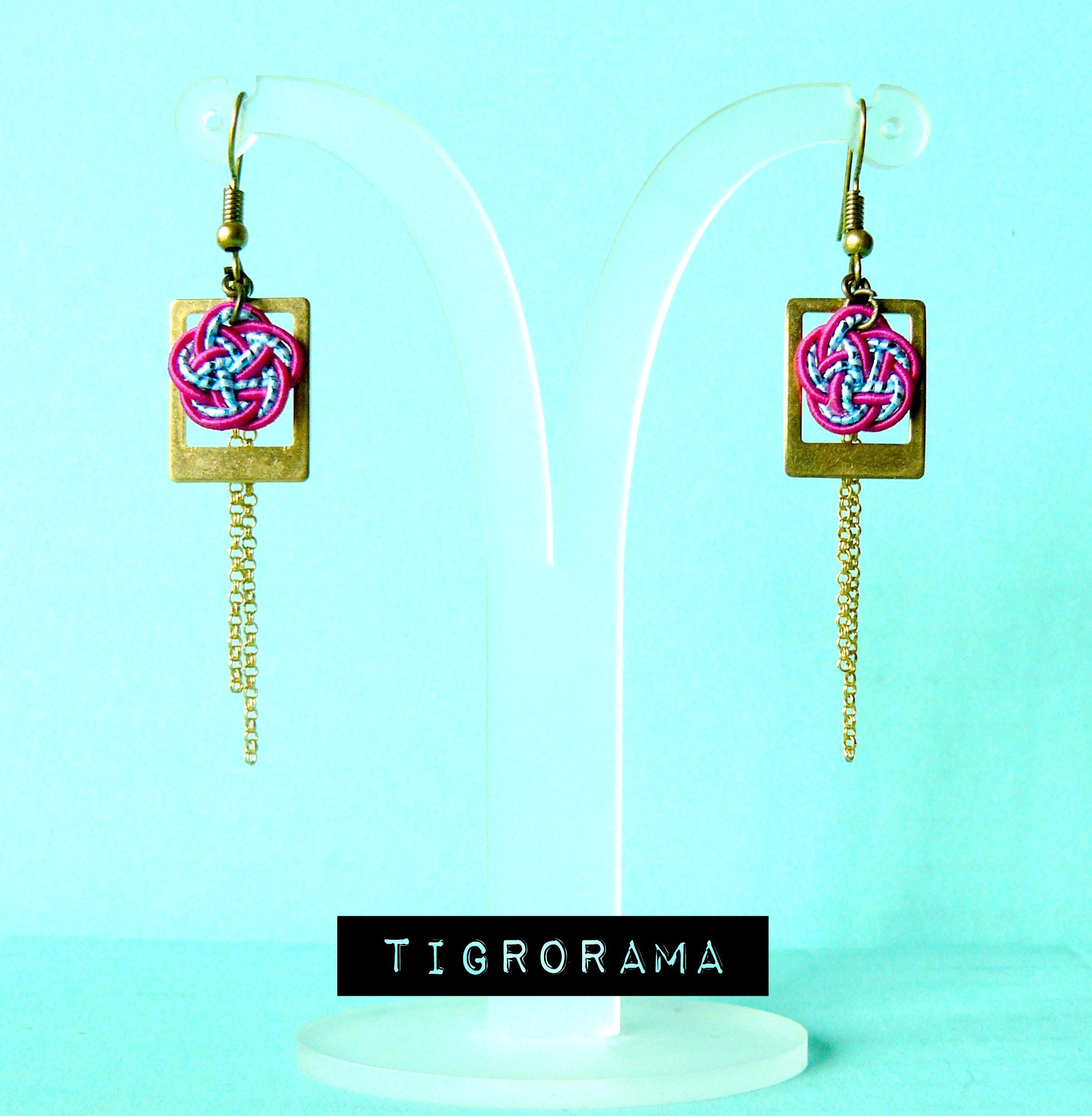 水珠 mizutama twin bird Pink and Blue Twin Mizuhiki Knot Earrings - Etsy