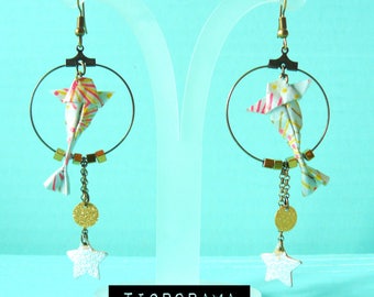 creole earrings grey carp koï origami