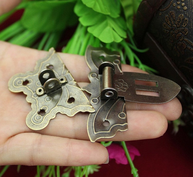 Butterfly Shape Hasp Ancient Gift Box Lock Catch Latches Wooden Box Leather Suitcase Buckle Clasp 2.359x50mm h69 image 2