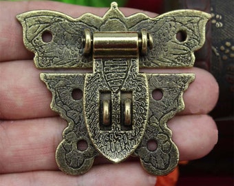 Butterfly Latch Hasp Vintage Metal Play Boy Lock Catch for  Wooden Gift Box Suitcase Buckle Clasp - 2.3"(59x51mm) - h32