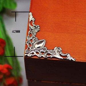 8 or 40 Silvery Flower Triangle Corners Vintage Metal Protection White Corner Wooden Box Bracket Notebook 1 1/342x57m fc37 image 2