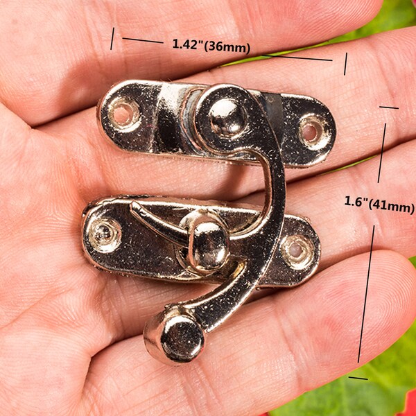 2 or 10 Silvery Oxhorn Latches - Right Hook Solid Metal Hasp Leather Suitcase Buckle Clasp - 1.4"(36x41mm) - h231