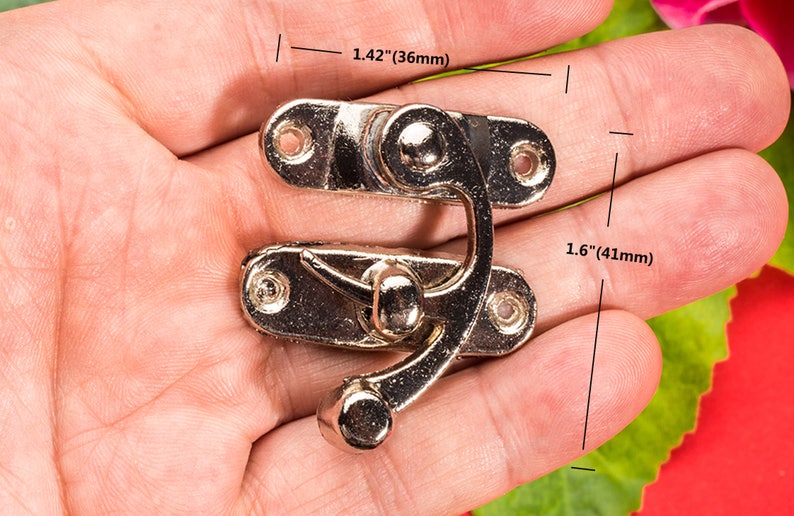 2 or 10 Silvery Oxhorn Latches Right Hook Solid Metal Hasp Leather Suitcase Buckle Clasp 1.436x41mm h231 image 1