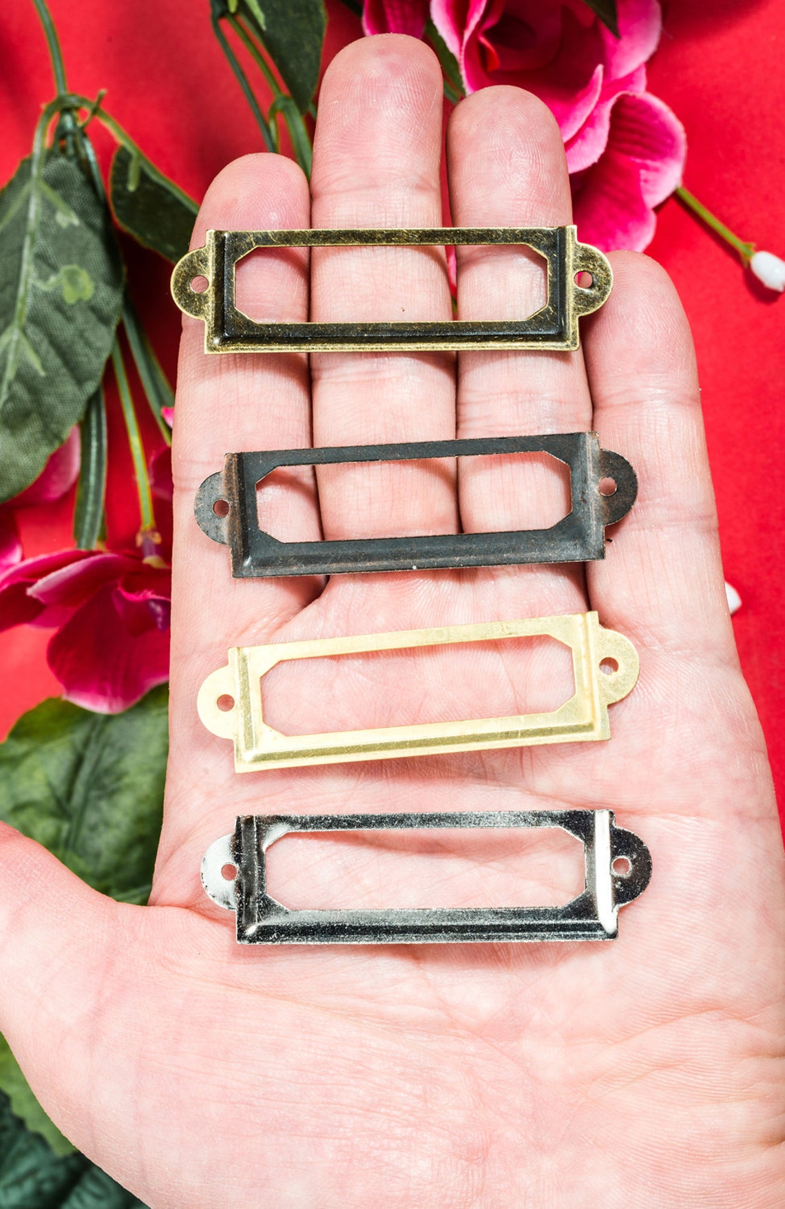 20 Office Tags Holders Vintage Iron Label Card Frames Drawer Etsy