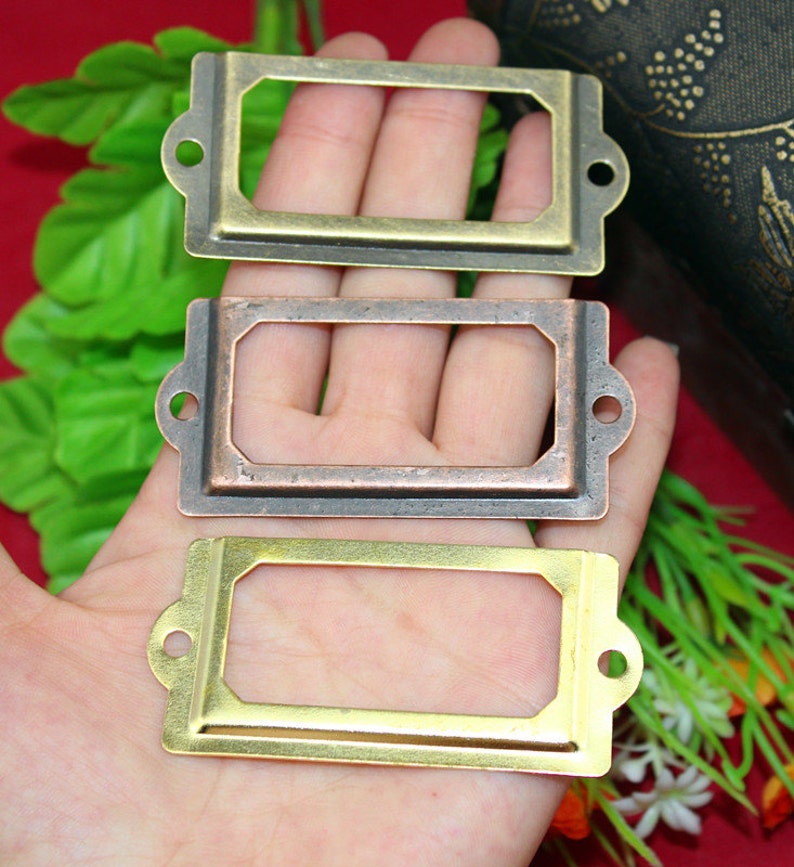 10 Tags Frames Holder Vintage Metal Drawer Office Wardrobe Tag, Card Decor Label Frames Three Color 2.75x1.370x33mm l58 image 1