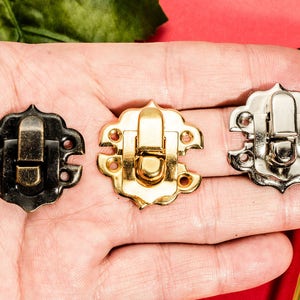 12 Flower Side Hasps - Iron Ancient Box Lock Catch Latches Gift Suitcase Buckle Kit Clasp - Three Color 1.2"(30x30mm) - h96