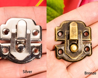 10 Small  Hasps - Bronze Silver Iron Lock Catch Latches Gift Box Bag Buckle Clasp Hardware - 1.2"(31mmx33mm) - h237