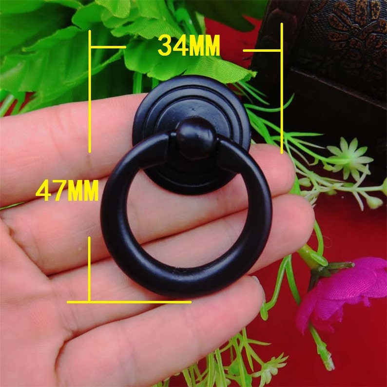 1 or 8 Black Metal Circular Knobs Drawer Oil Knob Ring Pulls, Bureau Decorative Wooden Box Handle 1 1/3x1 4/534mmX47mm k23 image 3