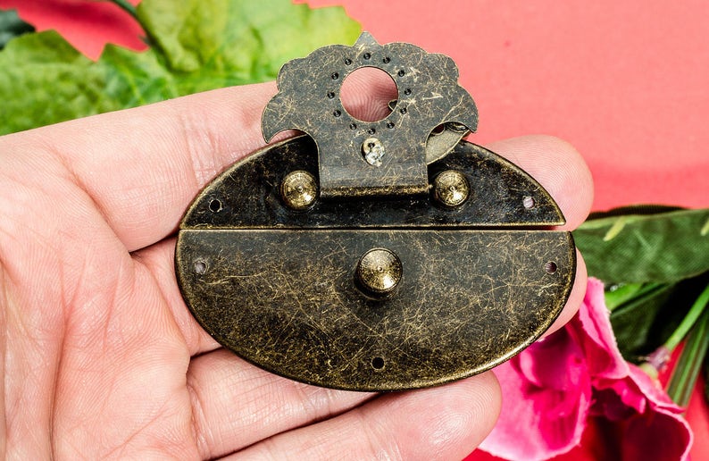 Chest Oval Hasp Restoring Ancient Bronze Metal Lock Catch Buckle Clasp 2 1/2x1 1/4 64x32mm h94 image 2