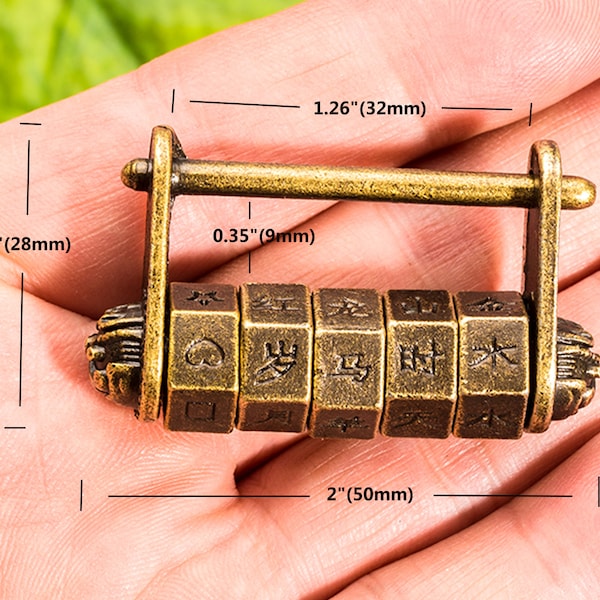 Chinese Letter Lock Vintage Alloy Plug Key Padlock - Internal 1.26"(32mm) - v108