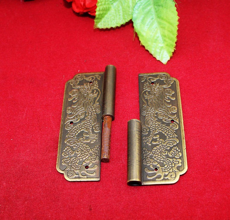 Pair of Vintage Chinese Dragon Hinges Brass Old Yellow Etsy