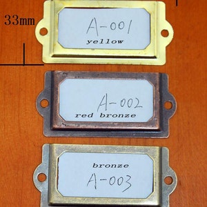 10 Tags Frames Holder Vintage Metal Drawer Office Wardrobe Tag, Card Decor Label Frames Three Color 2.75x1.370x33mm l58 image 3