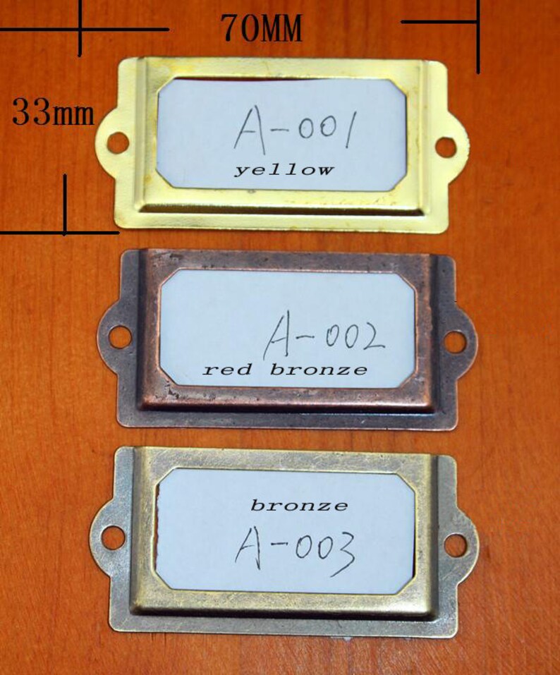 10 Tags Frames Holder Vintage Metal Drawer Office Wardrobe Tag, Card Decor Label Frames Three Color 2.75x1.370x33mm l58 image 3