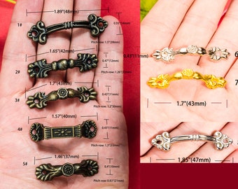10 Metal Mini Pulls Gift Box - Jewelry Box Handle Bureau Bronze Knobs Drawer Cabinet Pulls - Five Style 1.46"~1.9"(37cm~48mm) - p10