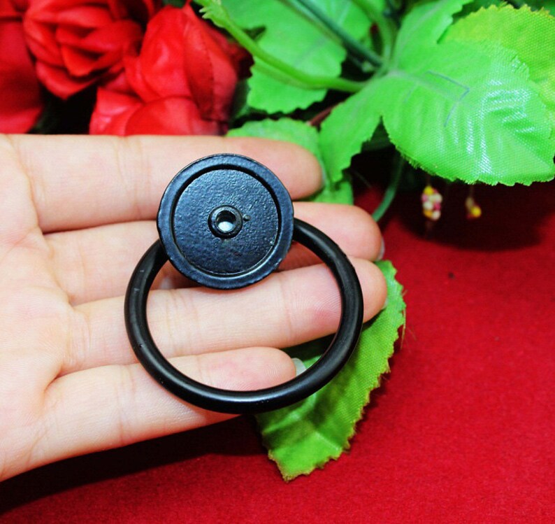 4 Black Ring Knobs Vintage Circular Metal Cabinet Door Drawer Pulls, Box Décor Home Handle Finding 1.7x1 43x25mm k102 image 3