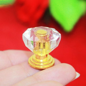 4 or 20 Transparent Acrylic Knobs – Plastics Diamond Single Hole Crystal Drawer Golden Stand Knob - 0.7"(18mm) - pk12