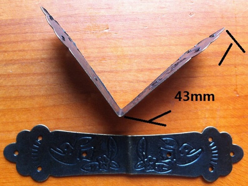 8 Classical L Corners Metal Flower Bird Cover Side, 2 Side Corner Warp Decoration, Woodwork Protect Side 1.743x19.5mm lc16 image 3