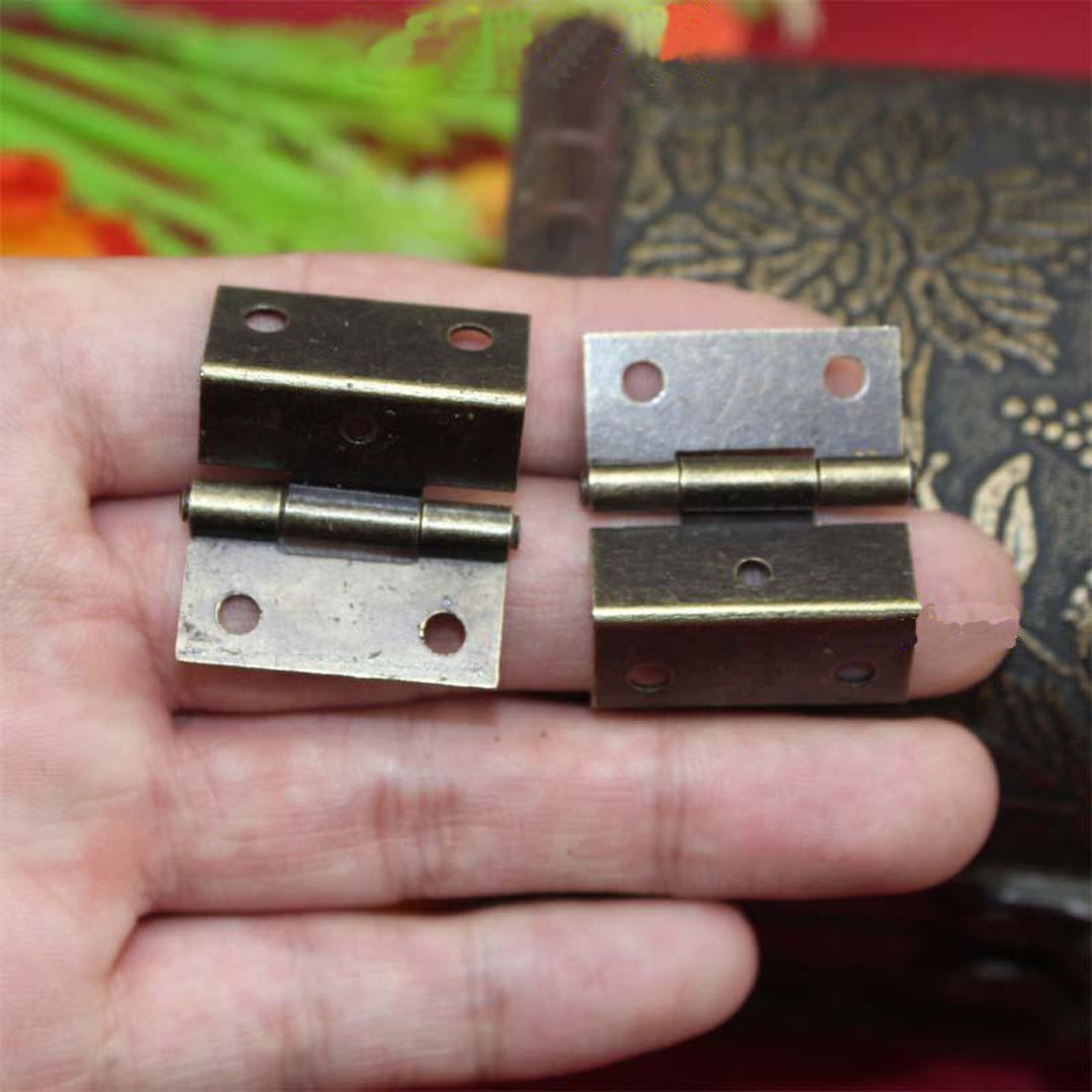 10 Right Angle Hinges Small Iron Vintage Bronze Wooden Gift Cigar Box