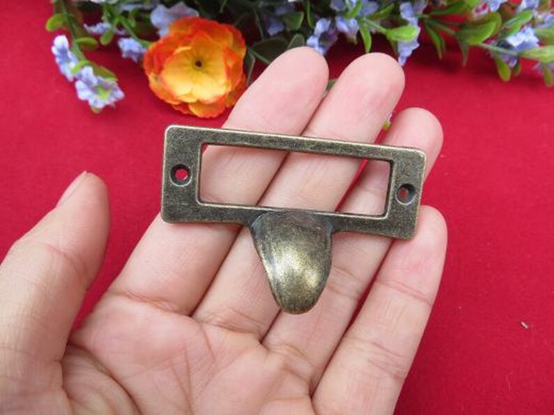 - l45 5557mm 4 Small Tags Pulls 2.162.24 Vintage Metal Nose Drawer Pulls Card Handle Label Frames