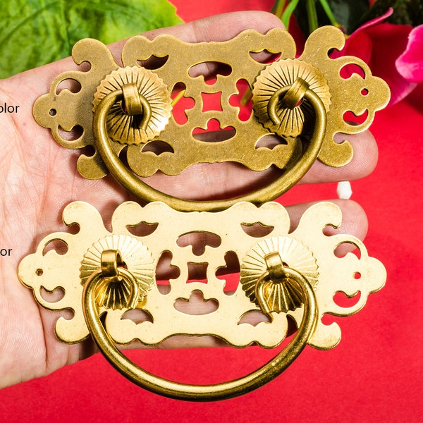 Classical Brass Pulls - Vintage Old Bronze Drawer Bureau Ring, Furniture Cabinet Handle Decor Copper Handle - 4"x1.6"(102x41mm) - p50