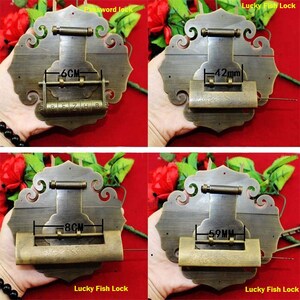 A Set of Alloy Vintage Fish Key Padlock Latch 135mmx140mm Bronze Large Latch Hasp/ Alloy Chest Old Chinese Lock Seven Style v50 image 2