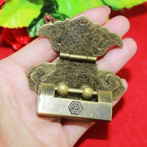 Bronze Wedding Padlock + Latch 2.44"(62mm) Classical Alloy Hasp/25mm Internal Jewelry Box Old Chinese Lock, Plug Key Padlock – v80