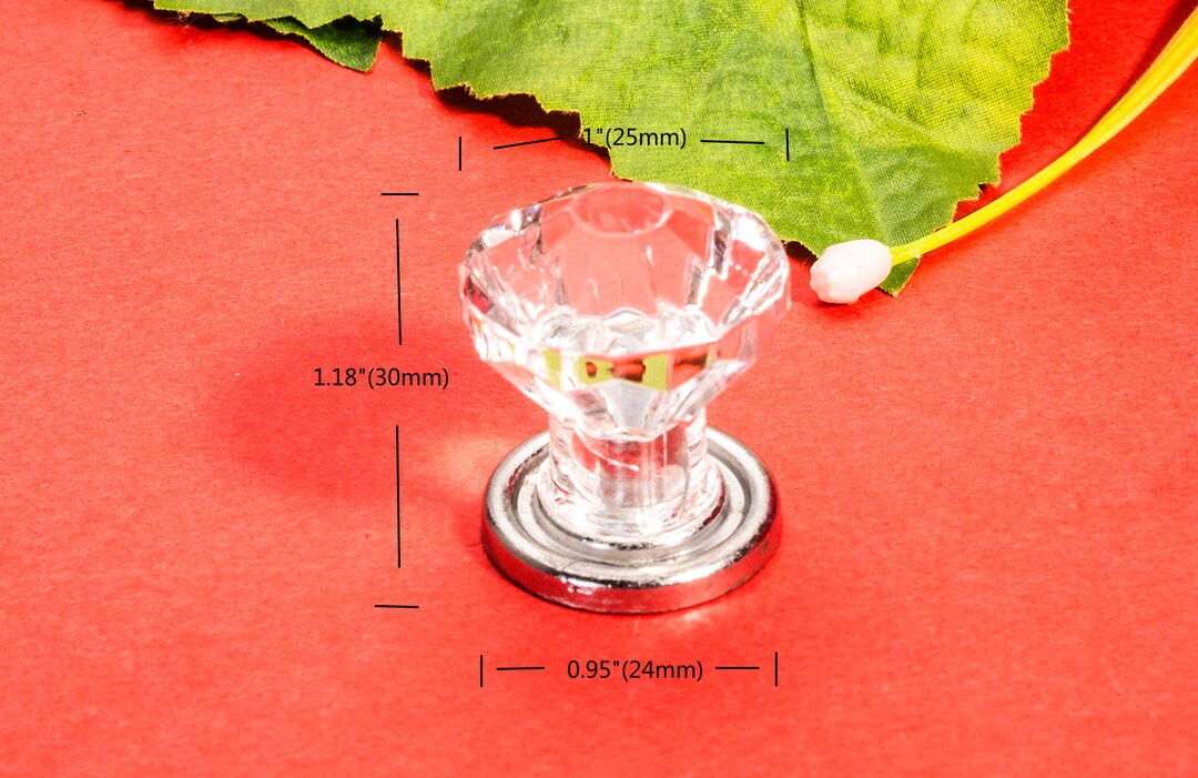 4 Silver Bed Knobs Transparent Acrylic Single Hole Crystal Drawer