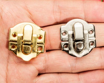 4 or 20 tongue hasps - gift box metal lock catch latches suitcase buckle clasp wooden box hardware - two color 1.2"x1"(30x26mm) - h40