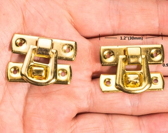 20-Box gelb Hasp – kleine hölzerne Truhe fangen Verriegelungen Eisen Verschluss – 1.2" x0.9" (30mmx23mm) - h221