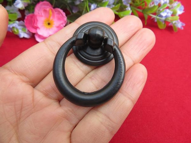 1 or 8 Black Metal Circular Knobs Drawer Oil Knob Ring Pulls, Bureau Decorative Wooden Box Handle 1 1/3x1 4/534mmX47mm k23 image 4