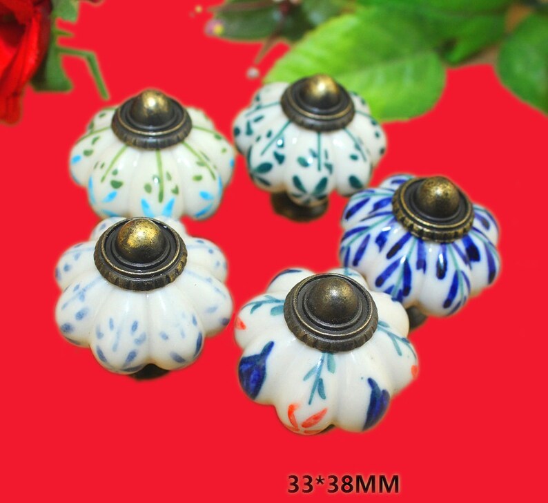 Pair of Ceramic Flower Knobs Round Single Hole Drawer Etsy