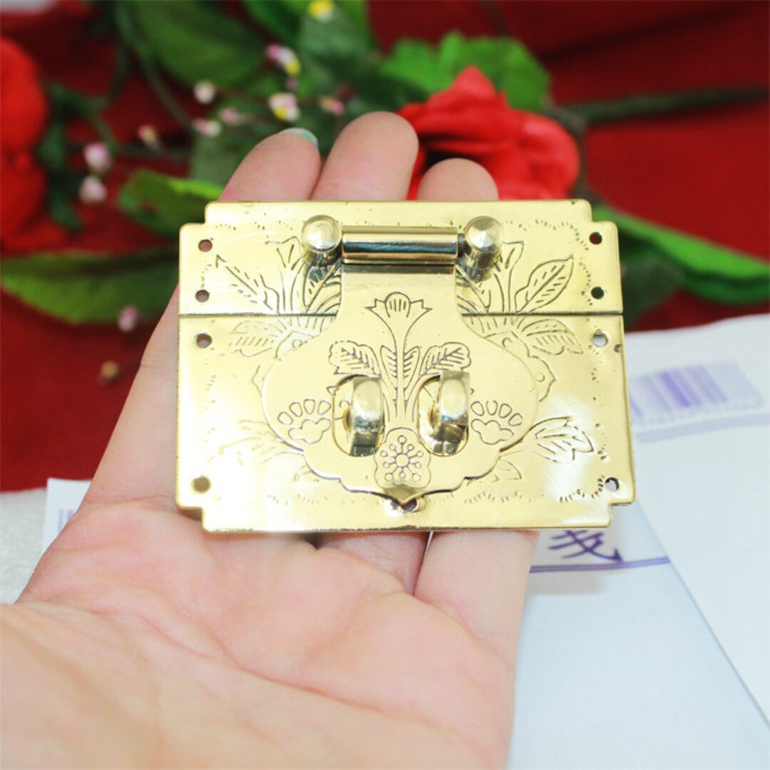 Square Brass Hasp Retro Senior Wooden Chest Lock Yellow Copper Catch