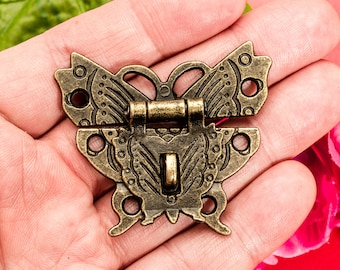 1 or 4 Ancient Butterfly Latches - Bronze Hasp Metal Lock Catch  Buckle Clasp Single Hole - 2"(50mmx53mm) - h147