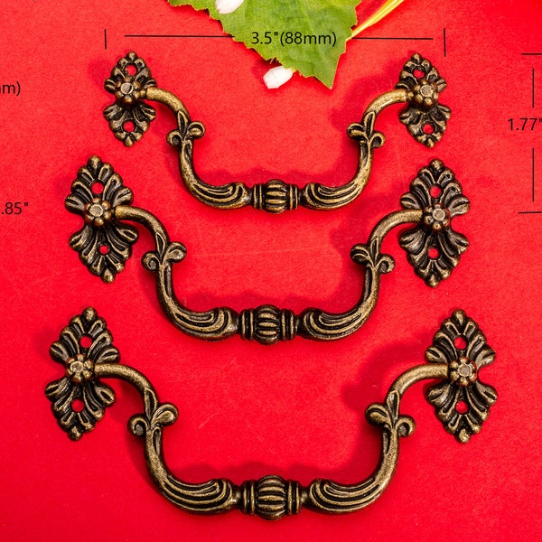 4 Restoring Bronze Pulls - Vintage European Alloy Bureau Knobs Drawer Drop Handle Fittings - Three Size 3.5"/4.5"(90mm/115mm) - p163