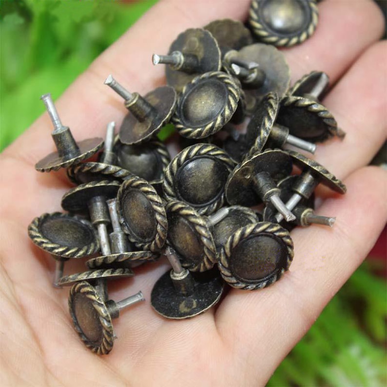 20 Pewter Flower Tacks Vintage Round Alloy Nail Upholstery Etsy