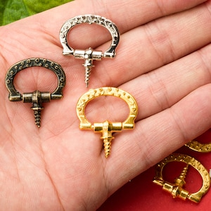 2 or 10 Ring Screw Knobs - Vintage Metal Circular Decorative Knob, Wooden Box Mini Pulls – Three Color 9/10"x1"(24mmx27mm) – k167