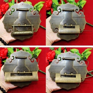 A Set of Alloy Vintage Fish Key Padlock Latch 135mmx140mm Bronze Large Latch Hasp/ Alloy Chest Old Chinese Lock Seven Style v50 image 1