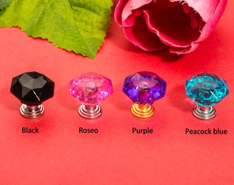 5 Color Acrylic Knobs - Transparent Single Hole Round Drawer Cupboard Pulls Handle – 0.95"(24mm) – pk17