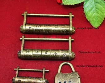 Vintage Password Lock - English Chinese Number Letter Combination Metal Digit Lock - Four Style Internal 1.3"/2.36"(33mm/60mm) - v3