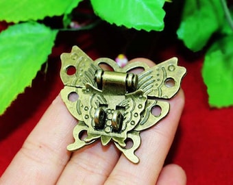 1 or 10 Vintage Butterfly Hasps - Wooden Box Metal Flower Lock Catch Latches Gift Wine Box Buckle Clasp - 1.77"x1.45"(45x37mm) - h13