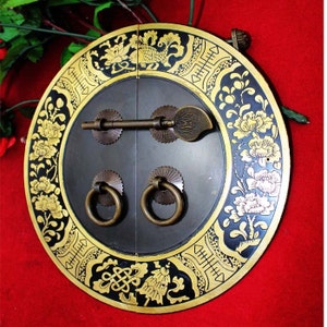 Brass Round Pull - Black Restoring Antique Fish FlexDoor Cupboard Door Handle with Latch - 7"(18cm) - v92