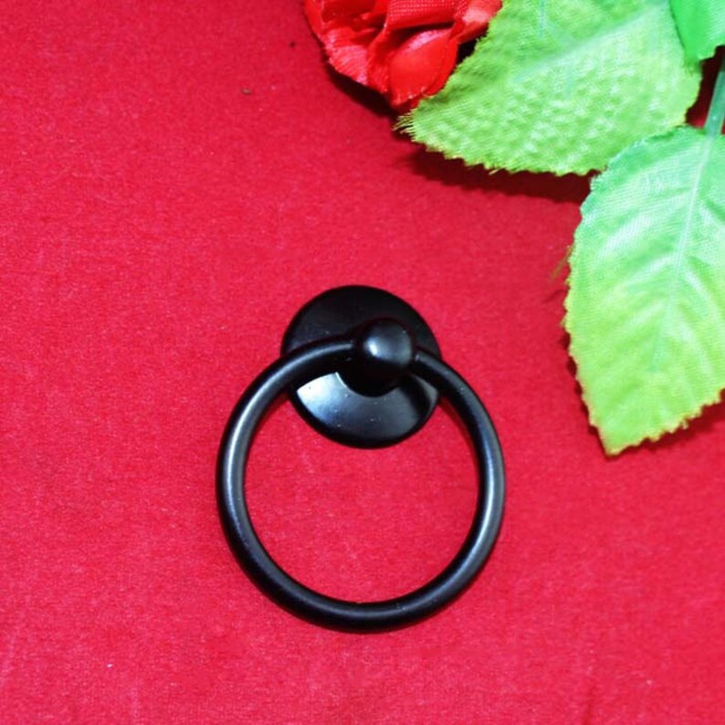 4 Black Ring Knobs Vintage Circular Metal Cabinet Door Drawer Pulls, Box Décor Home Handle Finding 1.7x1 43x25mm k102 image 2