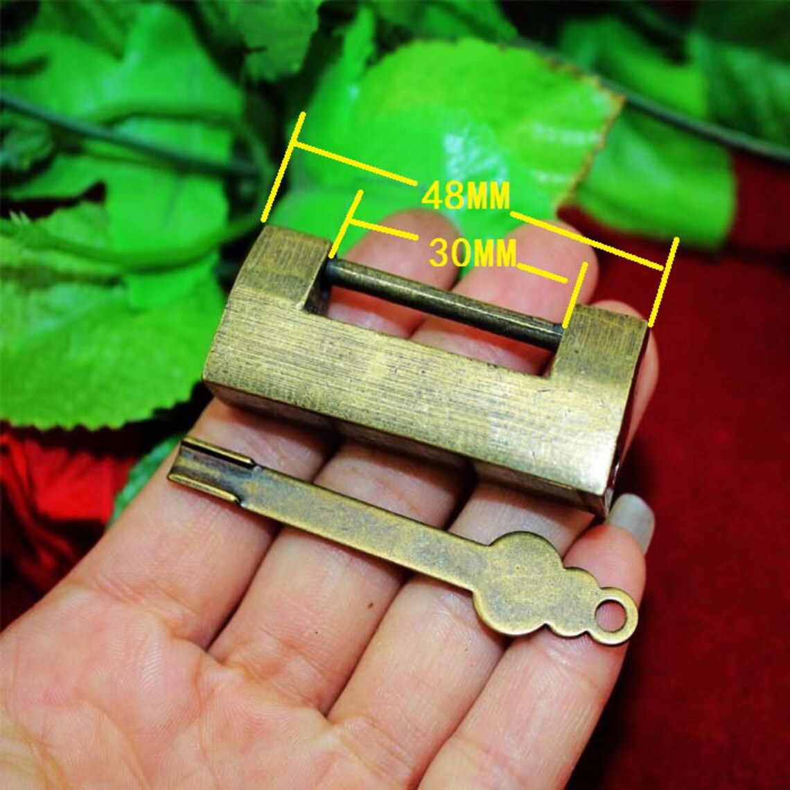 Old Chinese Padlock Vintage Brass Jewelry Box Lock Plug Key Etsy