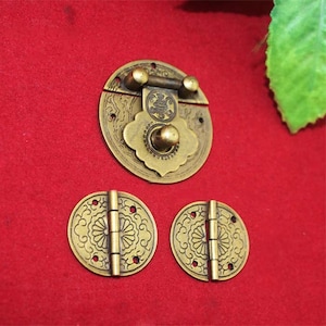 Hinge + Latch Classical Bronze Brass Round Hasp 1.4"(36mm), 2PCS Wooden Box Small Old Hinges 22mm - s3