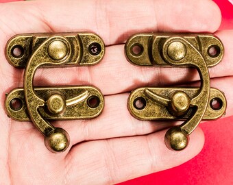 2 or 10PCS Swing Oxhorn Latches - Solid Catch Bronze Lock Hasps Wooden Box Buckle Clasp - Two Direction 1.5"x1.7"(38x44mm) - h145
