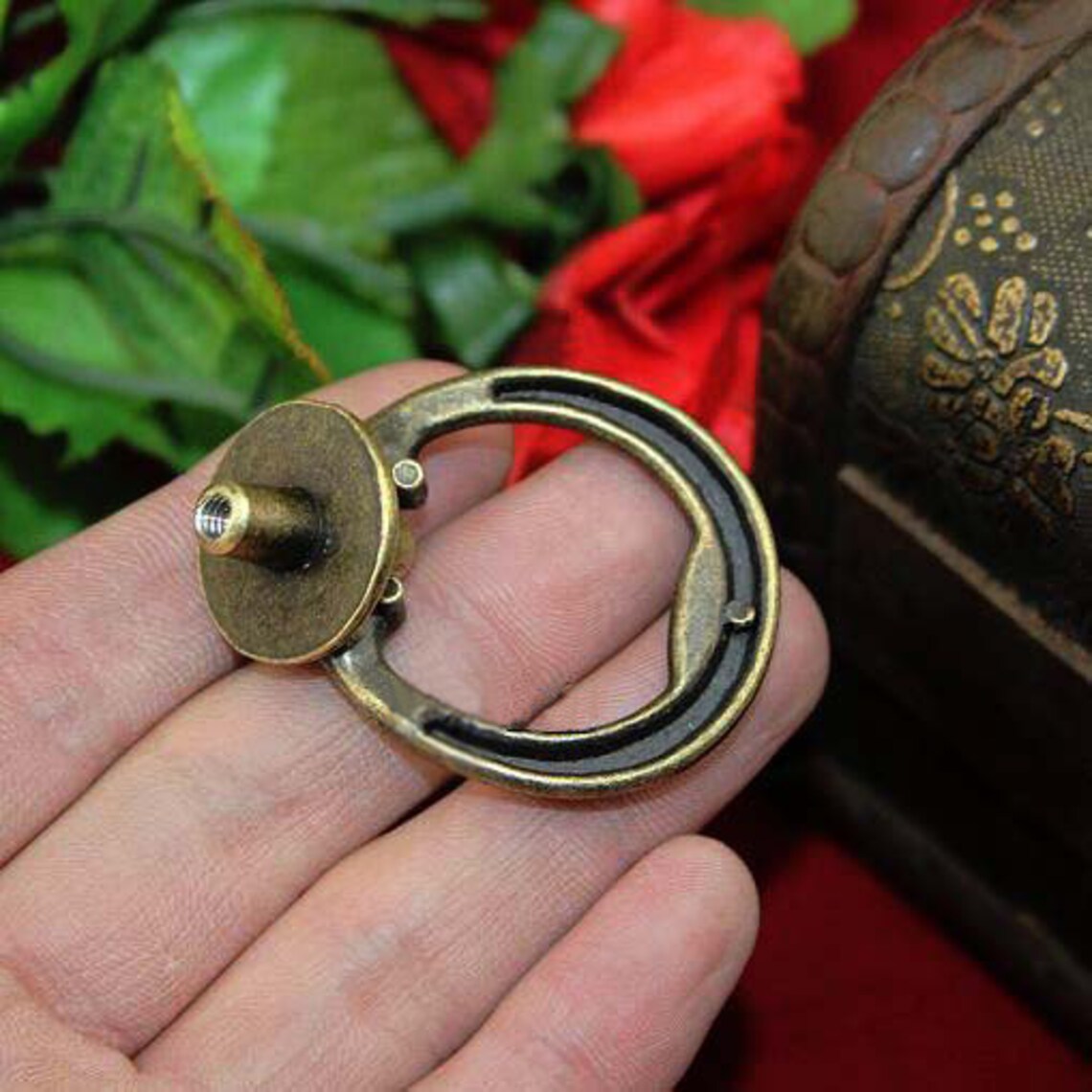 Pair of Ring Knobs Vintage Metal Drawer Circular Pulls Bureau Etsy