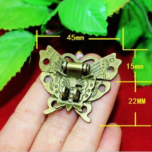 1 or 10 Vintage Butterfly Hasps Wooden Box Metal Flower Lock Catch Latches Gift Wine Box Buckle Clasp 1.77x1.4545x37mm h13 image 5