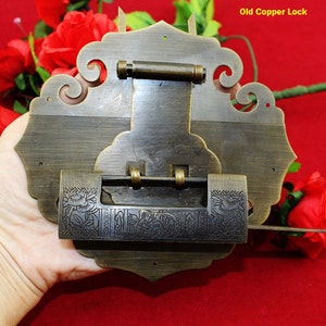 A Set of Alloy Vintage Fish Key Padlock Latch 135mmx140mm Bronze Large Latch Hasp/ Alloy Chest Old Chinese Lock Seven Style v50 image 5